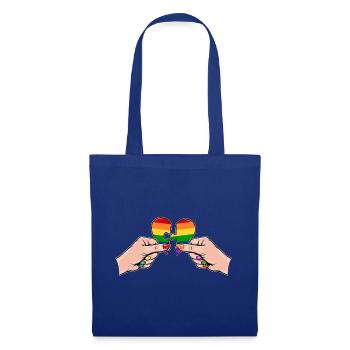 Frauenhände Herzpuzzle Regenbogen - Stoffbeutel - Royalblau - Vorne