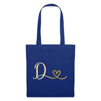 Buchstabe D goldenes Monogramm mit Herz - Stoffbeutel - Royalblau - Vorne