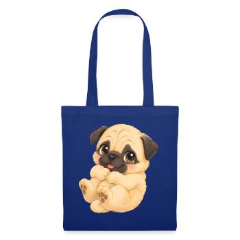 Mops - Niedliches weißes Mopsbaby mit großen Augen - Stoffbeutel - Royalblau - Vorne
