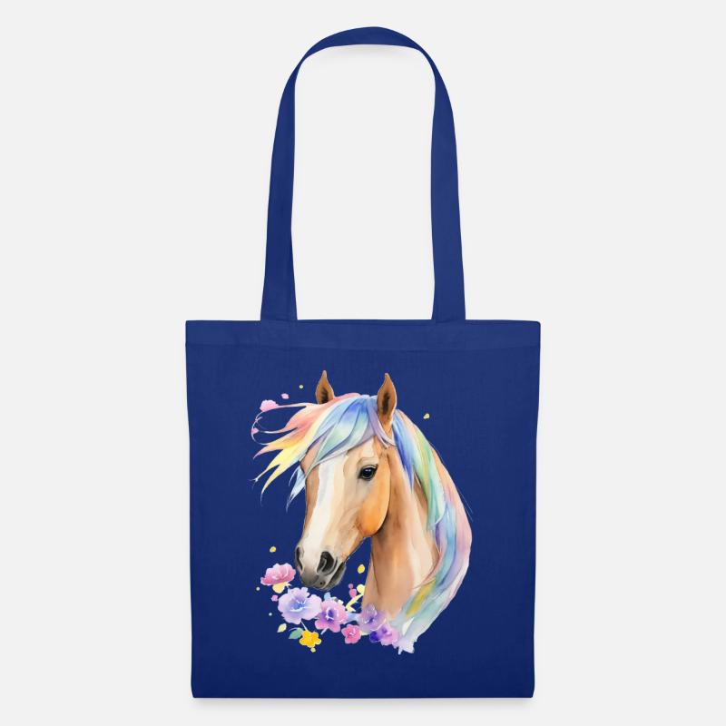 Pferd mit Regenbogenmähne - Stoffbeutel - Royalblau