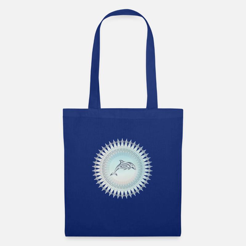 Delfin Tribal in einem Mandala - Stoffbeutel - Royalblau