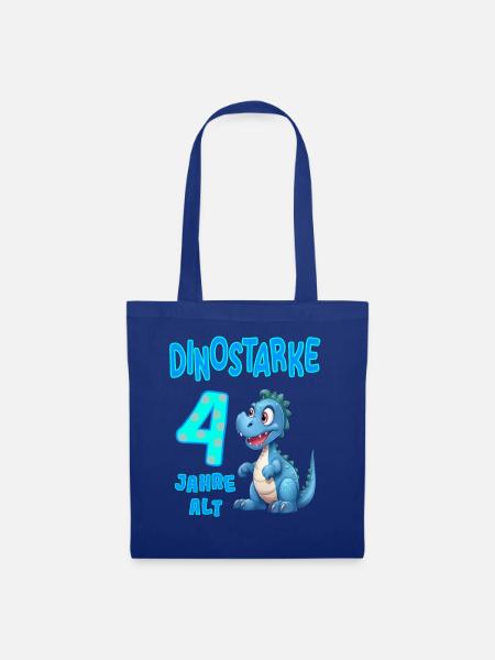 4 Jahre alt Kindergeburtstag 4. Geburtstag Dino - Stoffbeutel - Royalblau