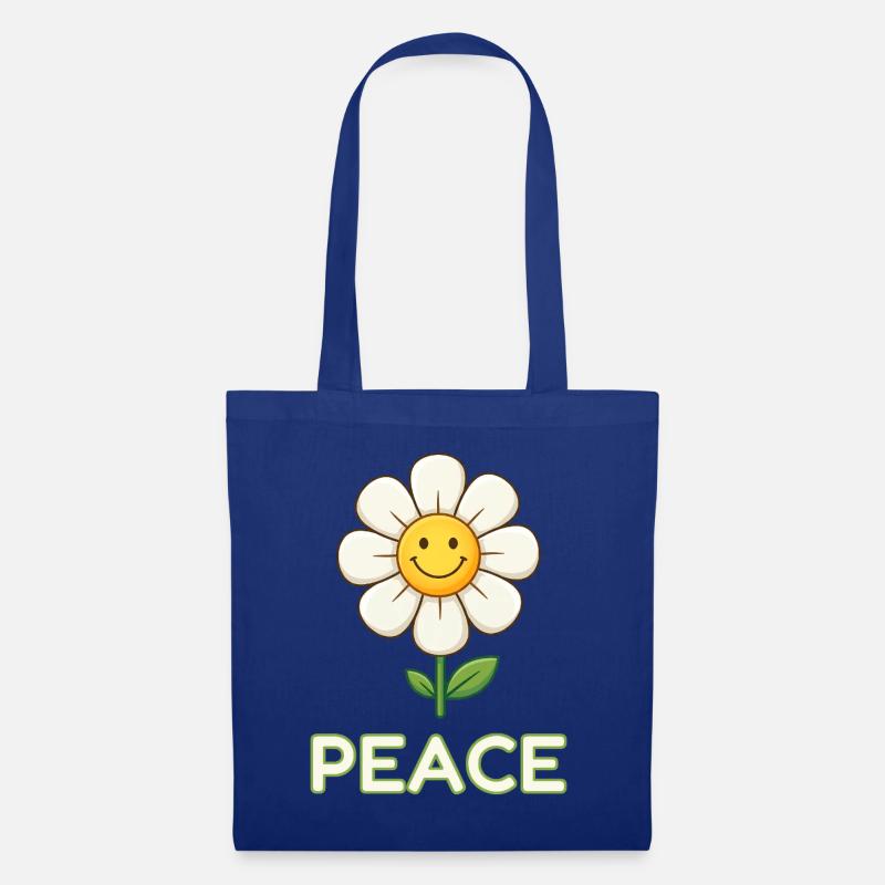 Anti-Kriegs-Friedensblume – Retro Smiley Daisy - Stoffbeutel - Royalblau