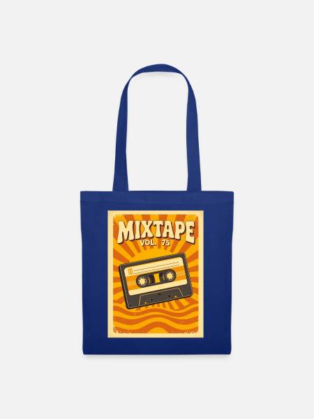 Retro-Mixtape-Illustration mit warmen Siebzigern - Stoffbeutel - Royalblau