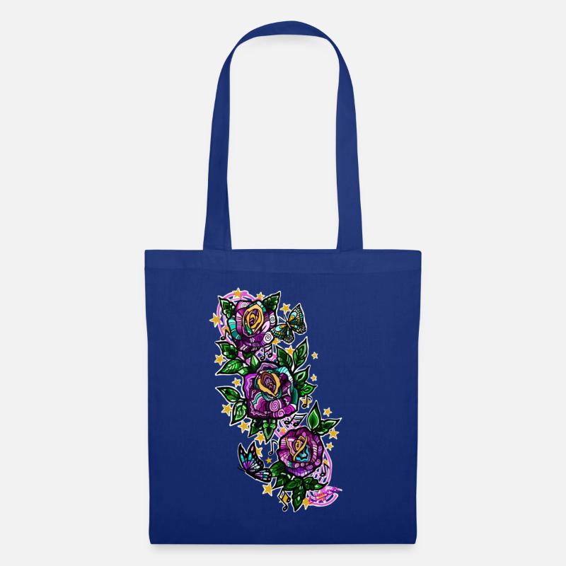 Rose/Noten/Schmetterlinge - Stoffbeutel - Royalblau