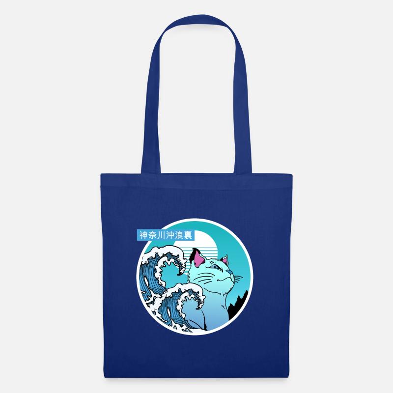 Katze und große Welle - Stoffbeutel - Royalblau
