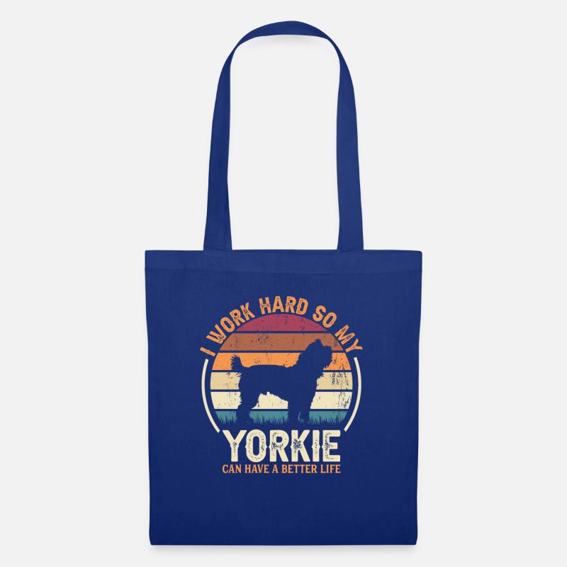 Arbeit Hart - Retro Yorkie - Stoffbeutel - Royalblau