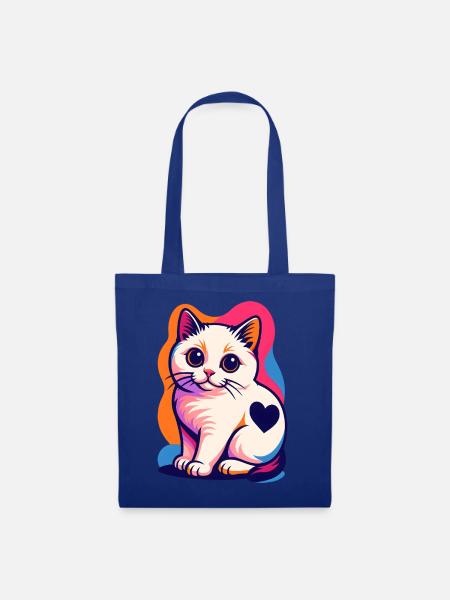 Bunte Katze mit Herz-Akzent - Stoffbeutel - Royalblau