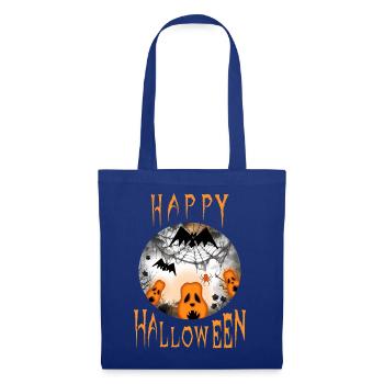 Halloween mit Kürbissen Fledermäusen Spinnen - Stoffbeutel - Royalblau - Vorne