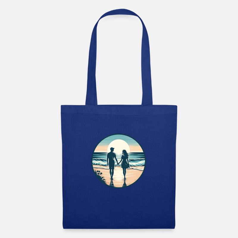 Beachside Bliss: Romantic Beach Walk - Tote Bag - royal blue