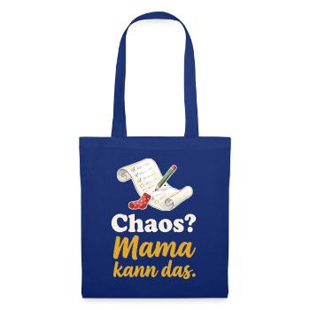 Chaos? Mama kann das. – Liste, Stift und Socke - Stoffbeutel - Royalblau - Vorne