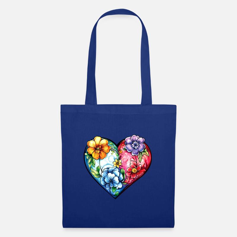 Herz Bunt Ornament Blumen - Stoffbeutel - Royalblau