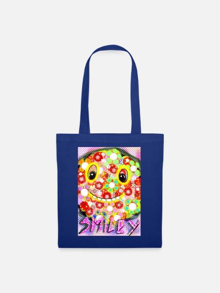 Bunte Pixel-Silhouette mit Smile - Stoffbeutel - Royalblau