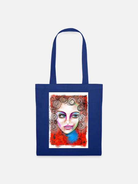 Buntes Pop-Art Frauenporträt - Stoffbeutel - Royalblau