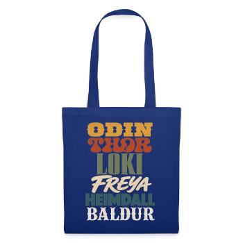 Norse Gottheiten: Odin Thor Loki Freya Baldur - Stoffbeutel - Royalblau - Vorne