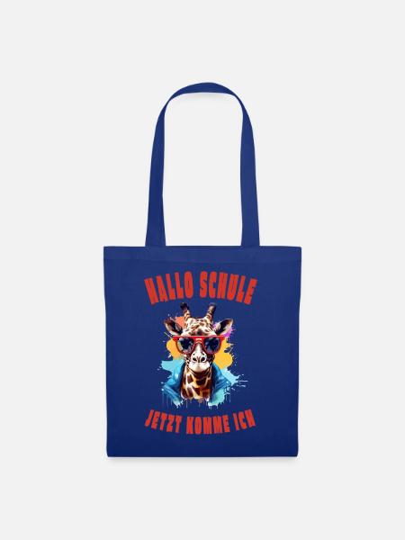 Einschulung - Schulkind - lustige coole Giraffe - Stoffbeutel - Royalblau