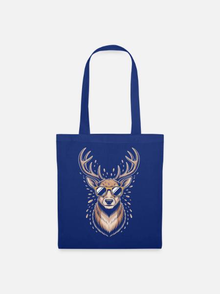 Hirsch mit Geweih und Sonnenbrille - Stoffbeutel - Royalblau