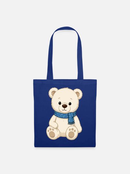 Kuschelteddy mit blauem Schal - Stoffbeutel - Royalblau