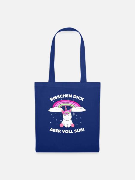 Dickes Einhorn mit Regenbogen - Stoffbeutel - Royalblau