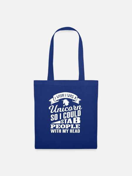 Unicorn - I wish I was a unicorn - Stoffbeutel - Royalblau