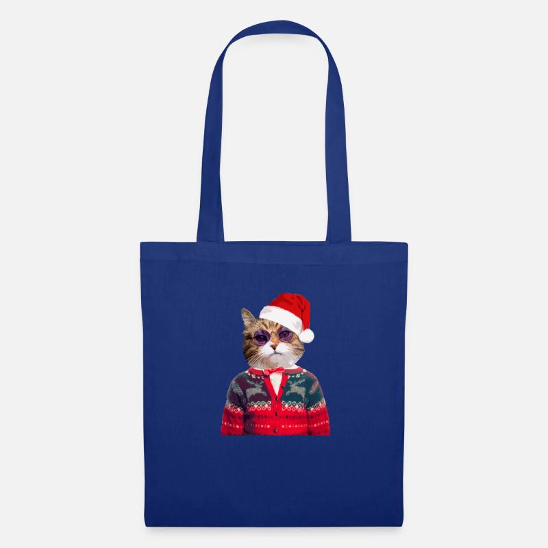 Katze im hässlichen Weihnachtspullover - Stoffbeutel - Royalblau