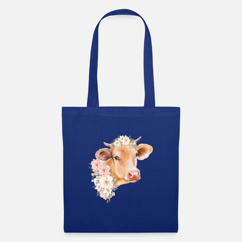 KUH MIT BLUMEN - Stoffbeutel - Royalblau