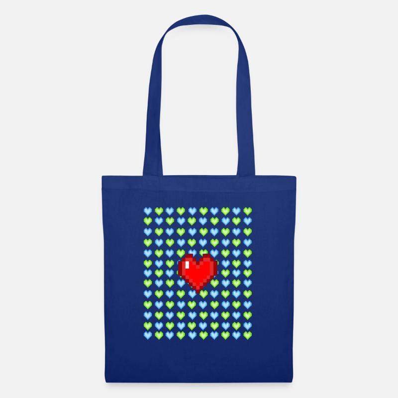 Retro Pixel Herzen Tasse Geschenk - Stoffbeutel - Royalblau
