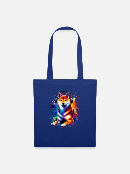 Bunte Splash Art Kopfhörer Japanisch Shiba Inu - Stoffbeutel - Royalblau