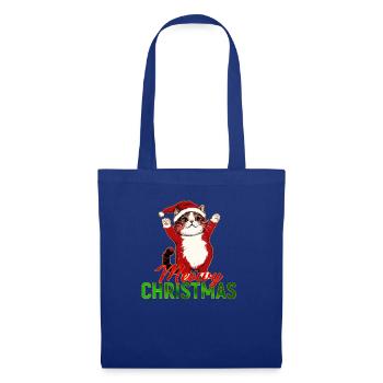 Meowy Christmas – Lustige Katze im Weihnachtsmann - Stoffbeutel - Royalblau - Vorne
