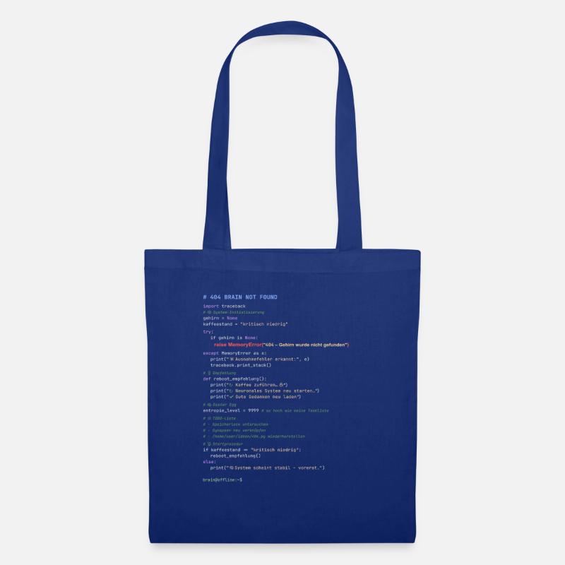 404 Cerveau introuvable Code Python - Sac en tissu - bleu royal
