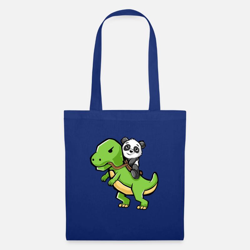 Panda, der einen T-Rex Dinosaurier - lustigen Dinosaurier reitet - Stoffbeutel - Royalblau