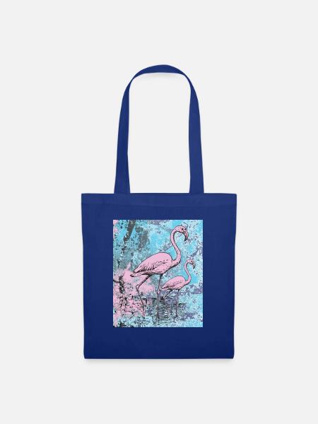 Rosa Flamingos - Stoffbeutel - Royalblau