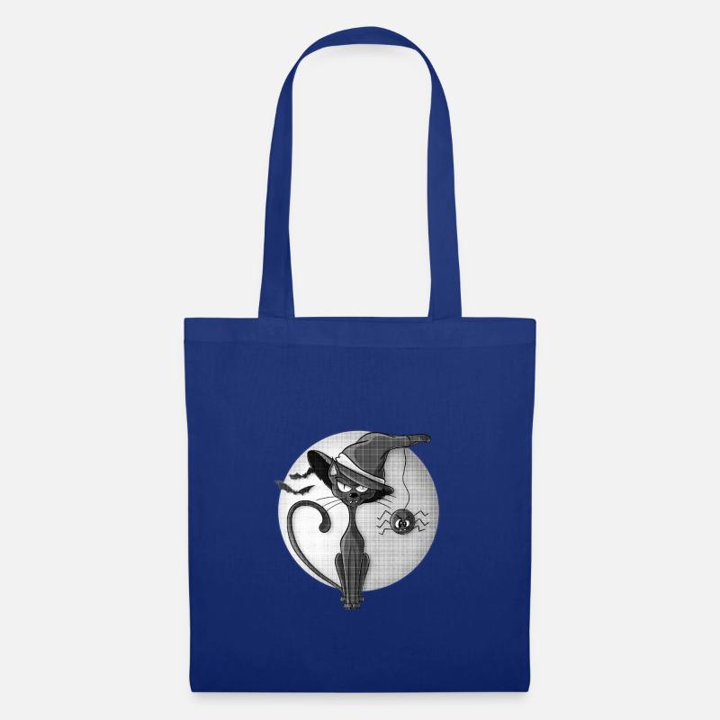 Schwarze Katze und Spinne Halbton - Stoffbeutel - Royalblau