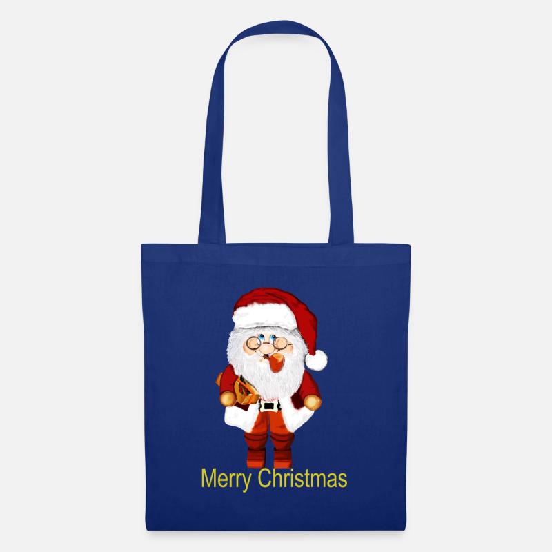 Weihnachtsmann mit Geschenkpaket - Stoffbeutel - Royalblau