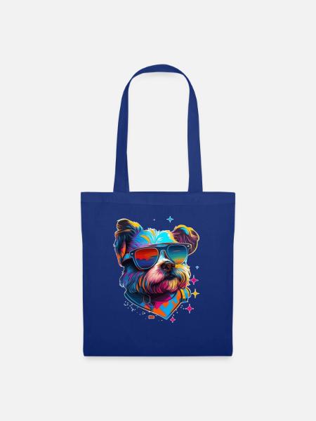 Terrier mit Sonnenbrille bunt und farbenfroh - Stoffbeutel - Royalblau