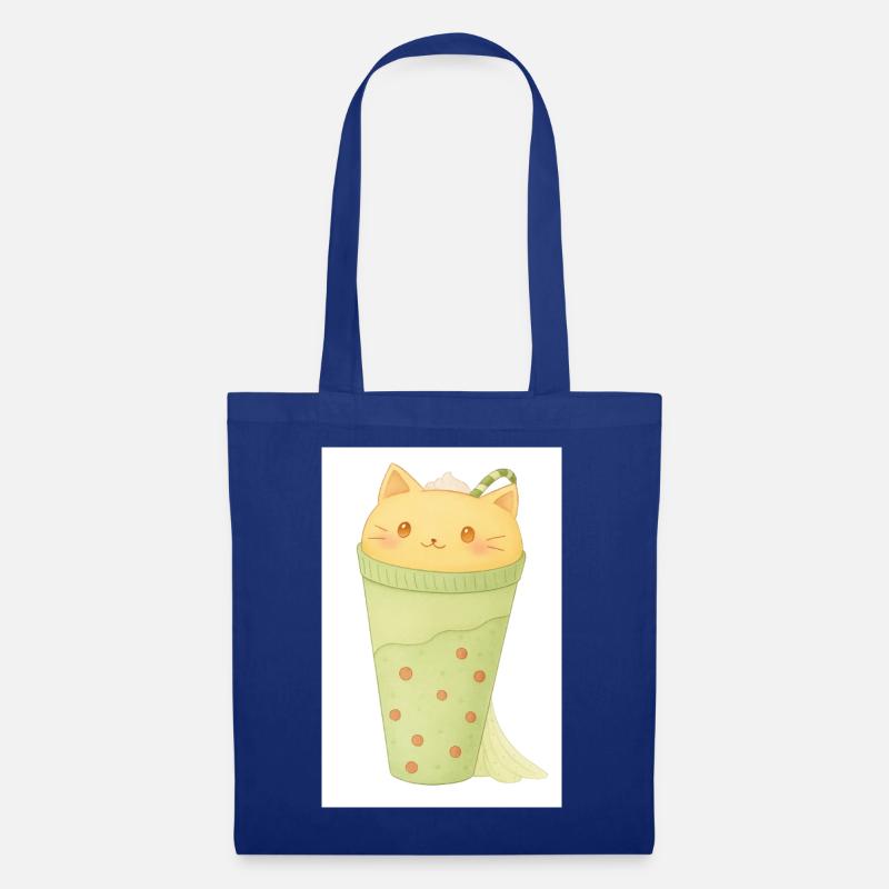 Kawaii Katze in Minze Bubble Tea - Stoffbeutel - Royalblau