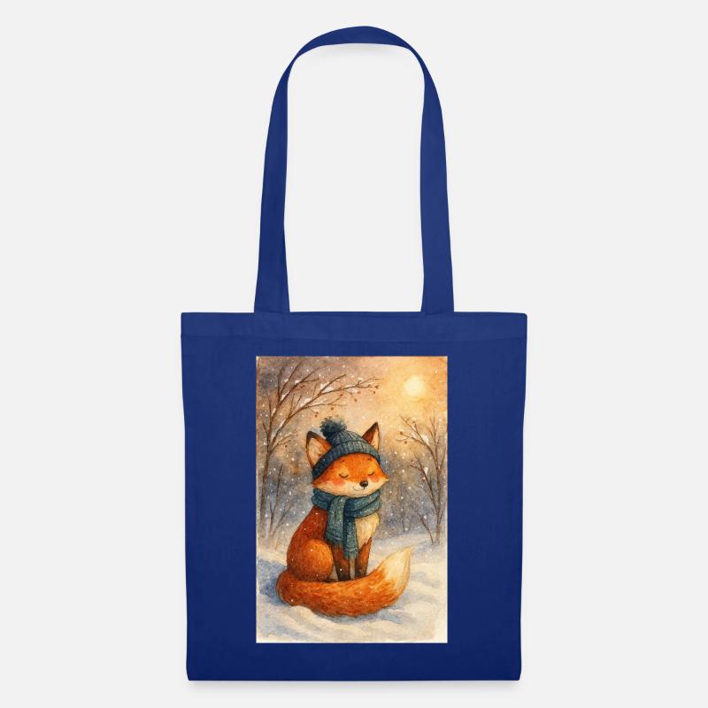 Winterfuchs mit Schal und Mütze - Stoffbeutel - Royalblau