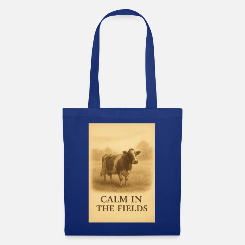 Calm in the Fields Vintage-Kuh - Stoffbeutel - Royalblau