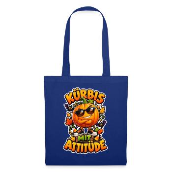 Kürbis mit Attitude frecher Halloween Grusel Humor - Stoffbeutel - Royalblau - Vorne