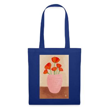 Mohn in Rosa Vase - Stoffbeutel - Royalblau - Vorne