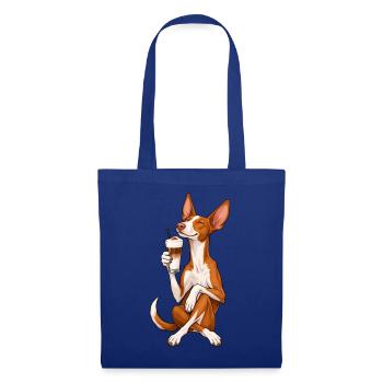 Podenco Ibicenco mit Latte Macchiato - Stoffbeutel - Royalblau - Vorne