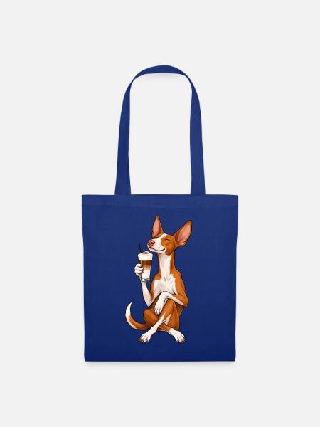 Podenco Ibicenco mit Latte Macchiato - Stoffbeutel - Royalblau