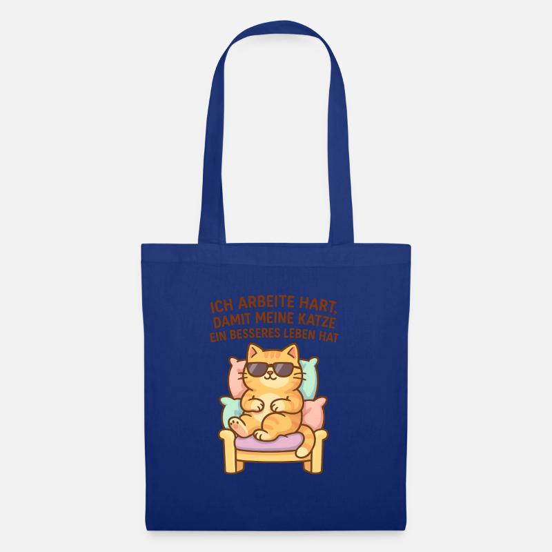 Ich arbeite hart, damit meine Katze ein besseres L - Stoffbeutel - Royalblau