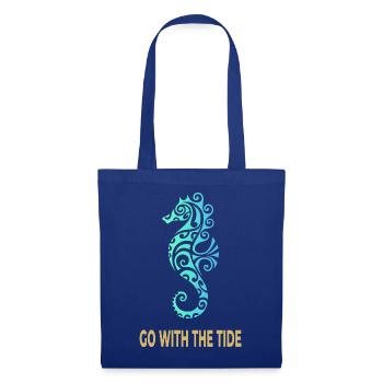 Go With The Tide – Seepferdchen Meeresmotiv - Stoffbeutel - Royalblau - Vorne