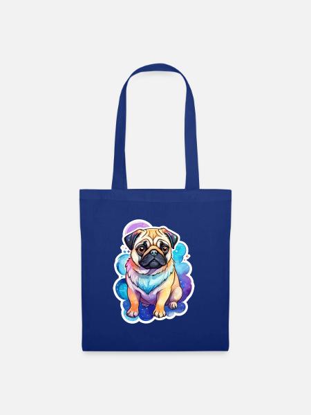 Mops Wasserfarben - Stoffbeutel - Royalblau
