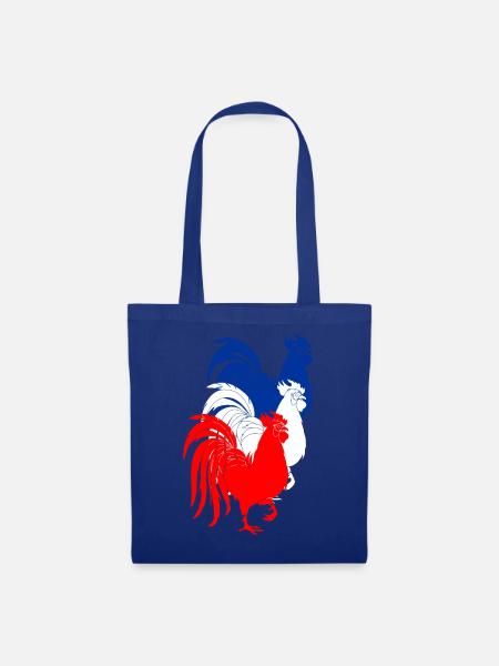 Drei französische Hähne coq mit französisch drei Farben - Stoffbeutel - Royalblau