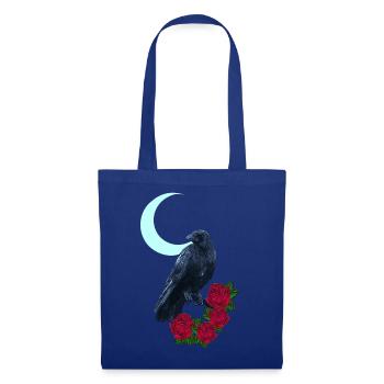 krähe, Rosenblüte, Mondsichel, goth, Vögel - Stoffbeutel - Royalblau - Vorne