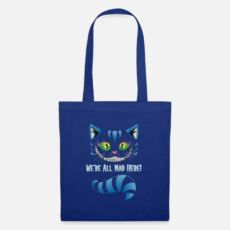 We´re all mad here - Katze Kater Geschenkidee - Stoffbeutel - Royalblau
