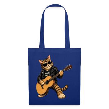 Coole Katze mit Gitarre – Rock & Meow - Stoffbeutel - Royalblau - Vorne