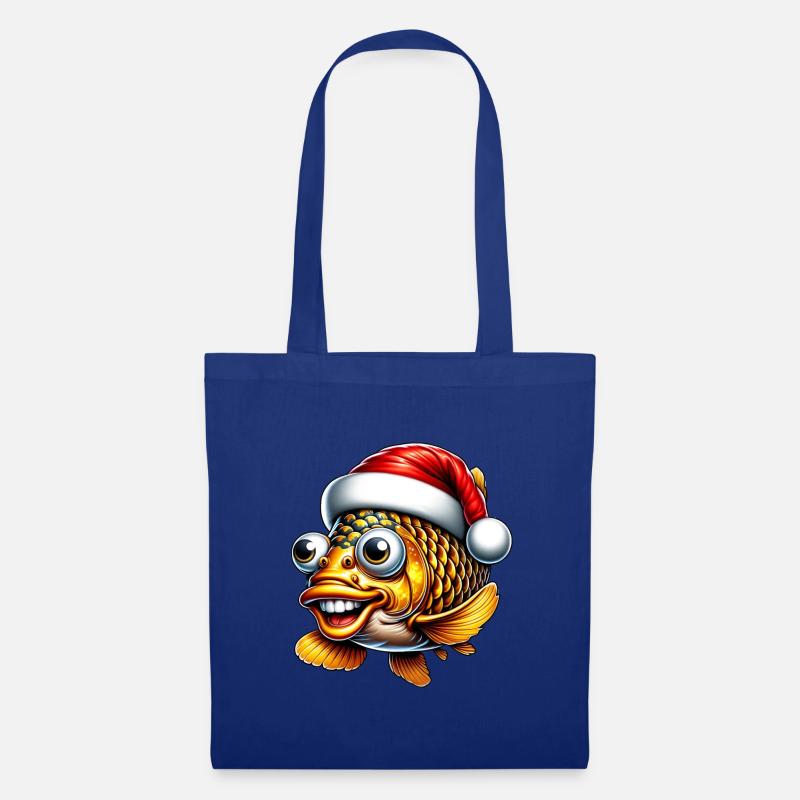 Weihnachtskarpfen: Lustiger Fisch mit Mütze - Stoffbeutel - Royalblau